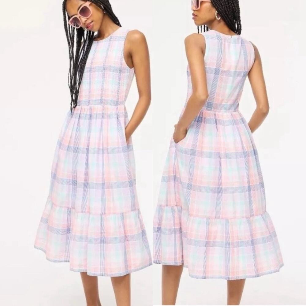 J. Crew Plaid Smocked Sleeveless Dress